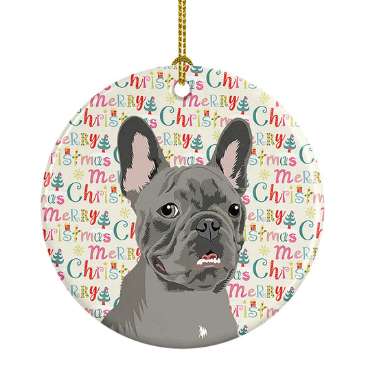 French Bulldog Blue Christmas Ceramic Ornament