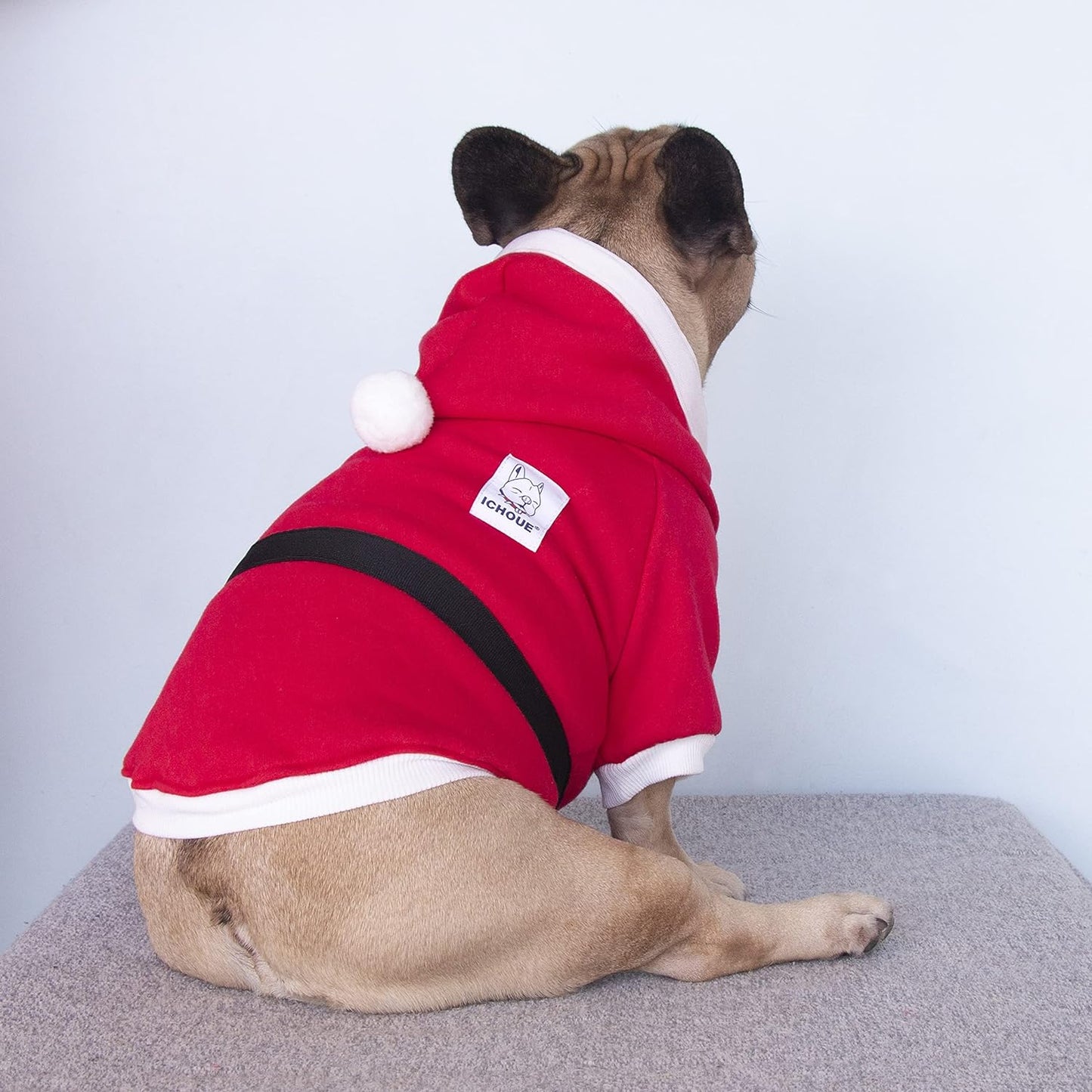 Santa Claus Father Christmas Dog Costumes Clothes Hoodies for French Bulldog Cold Weather Winter Coats Frenchie English Pug Boston Terrier - Red/Large Plus